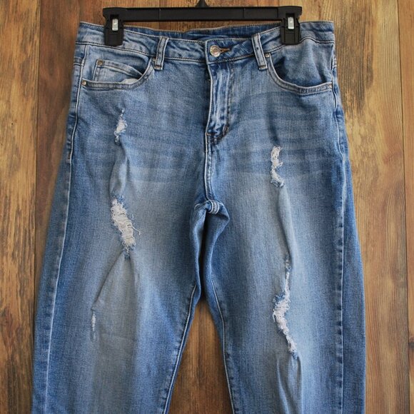 Grace and Lace Stone Wash Women's Destroyed Straight Jeans 10 - Picture 1 of 6